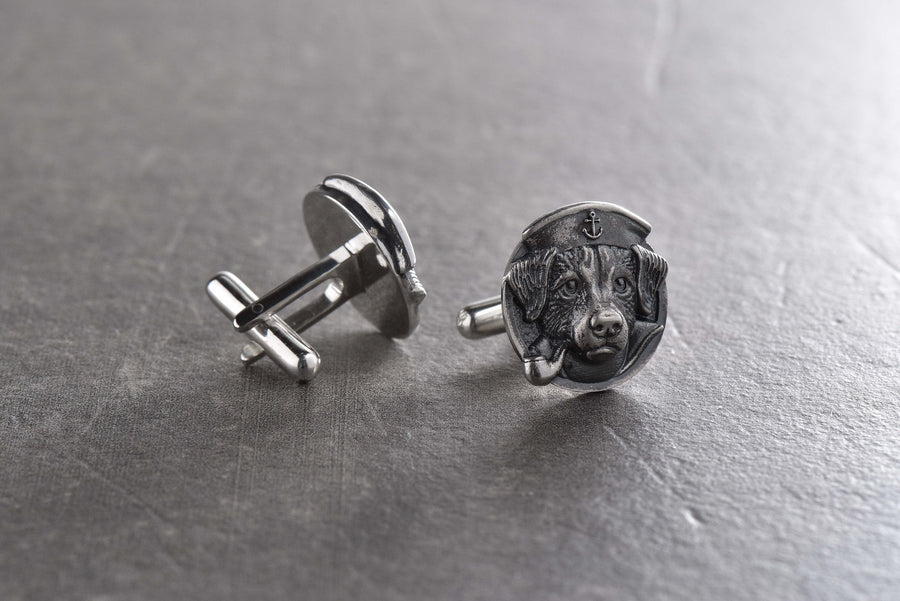 Sterling Silver Sailor Puppy Cufflinks, Dog Cufflinks, Silver Dog Jewelry, Gift for a Sailor, Gift for a Man, Puppy Cufflinks, Silver Gift (etsy image id: 5841007198)