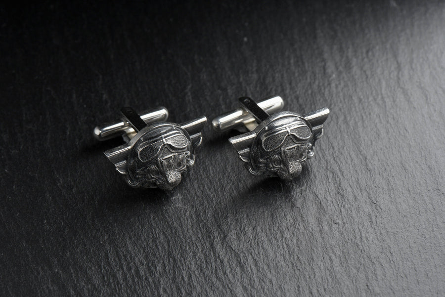 Aviator Cat Silver Cufflinks – Avant Garde Sterling Silver Cat Pilot Accessories | Unique Gift for Men and Cat Lovers (etsy image id: 7408737717)