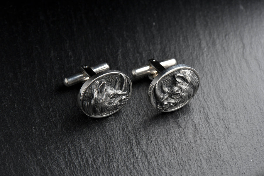 Sterling Silver Rhino Cufflinks, Animal Jewelry Gift (etsy image id: 7349262118)