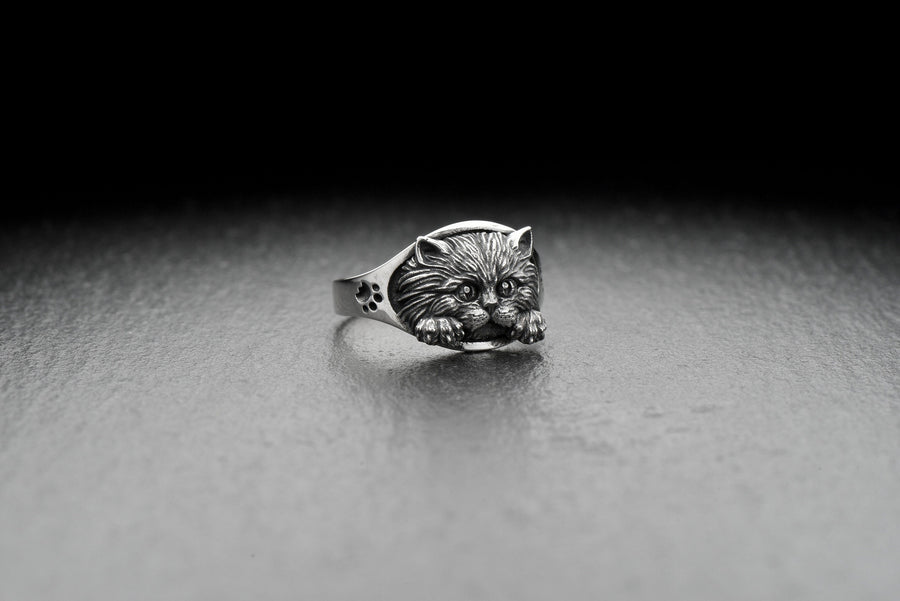 Cute Cat Silver Signet Ring – Sterling Silver Kitten Ring | Adorable Feline Jewelry Gift for Cat Lovers (etsy image id: 7412132057)