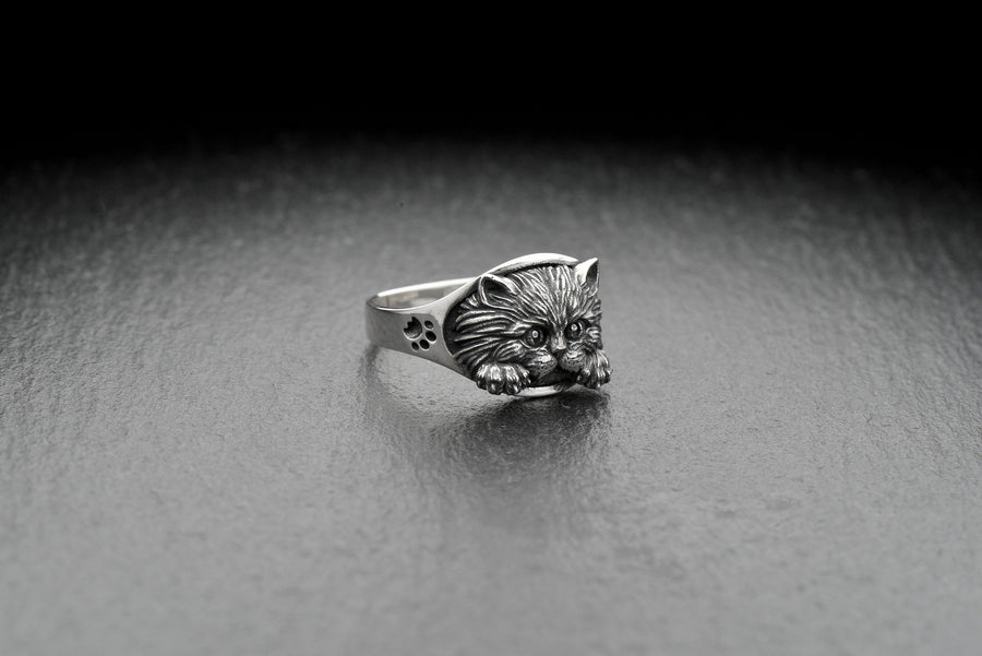 Cute Cat Silver Signet Ring – Sterling Silver Kitten Ring | Adorable Feline Jewelry Gift for Cat Lovers (etsy image id: 7412132057)