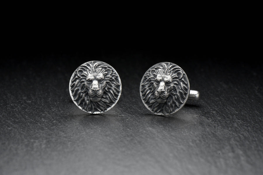 Sterling Silver Lion Cufflinks: Oxidized 925 Silver Animal Jewelry (etsy image id: 7352855294)