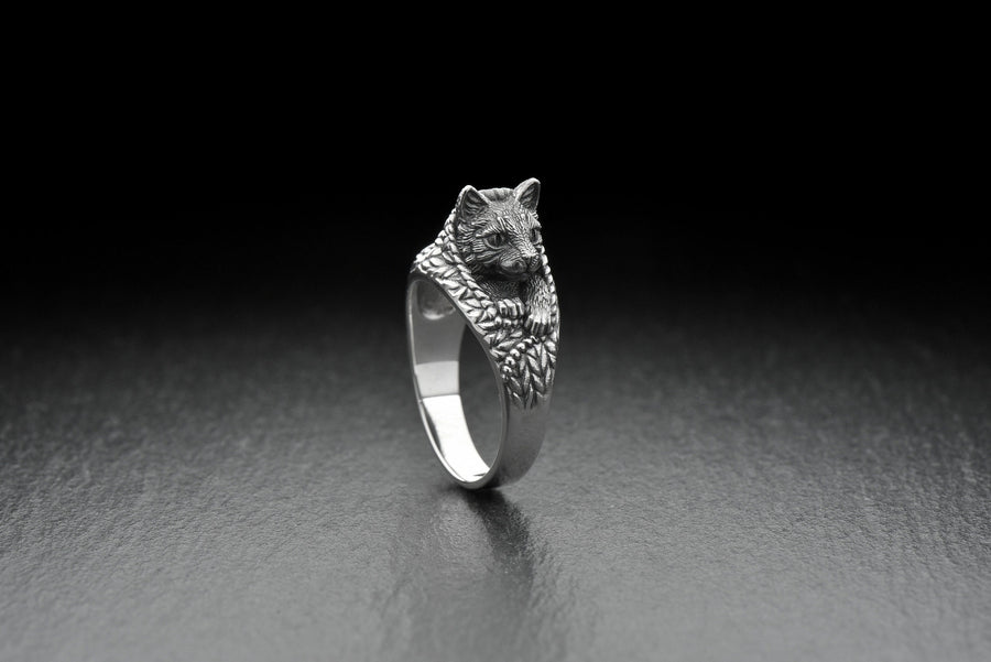 Cat in Blanket Silver Ring – Art Nouveau Sterling Silver Cozy Cat Jewelry | Handmade Gift for Cat Lovers and Dreamers (etsy image id: 7362125862)