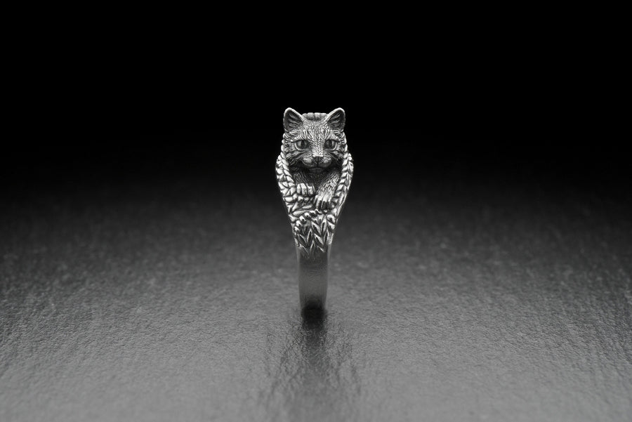 Cat in Blanket Silver Ring – Art Nouveau Sterling Silver Cozy Cat Jewelry | Handmade Gift for Cat Lovers and Dreamers (etsy image id: 7362125862)