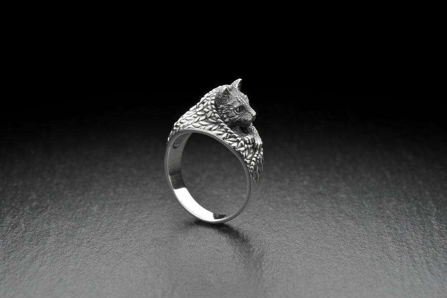 Cat in Blanket Silver Ring – Art Nouveau Sterling Silver Cozy Cat Jewelry | Handmade Gift for Cat Lovers and Dreamers (etsy image id: 7362125862)