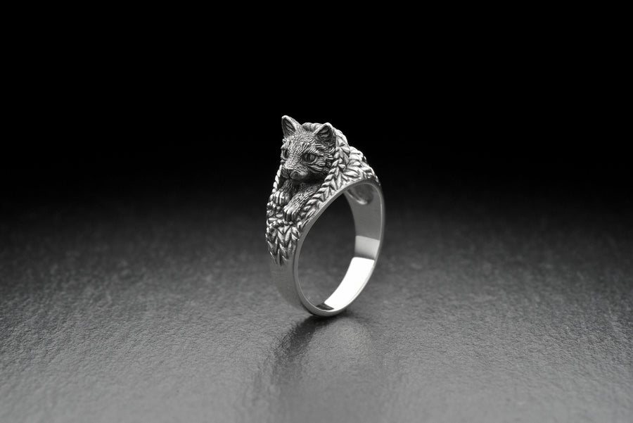 Cat in Blanket Silver Ring – Art Nouveau Sterling Silver Cozy Cat Jewelry | Handmade Gift for Cat Lovers and Dreamers (etsy image id: 7362125862)