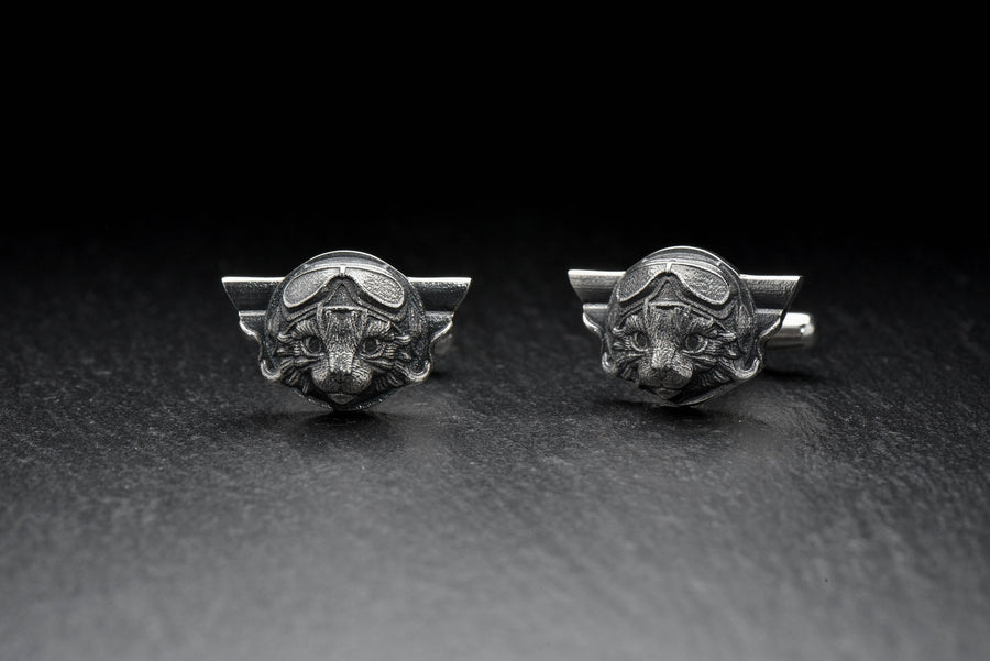 Aviator Cat Silver Cufflinks – Avant Garde Sterling Silver Cat Pilot Accessories | Unique Gift for Men and Cat Lovers (etsy image id: 7408737717)