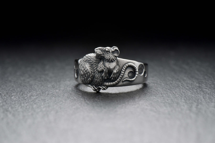 Sterling Silver Rat Ring, Handmade Animal Jewelry, Whimsical Statement (etsy image id: 4873629247)