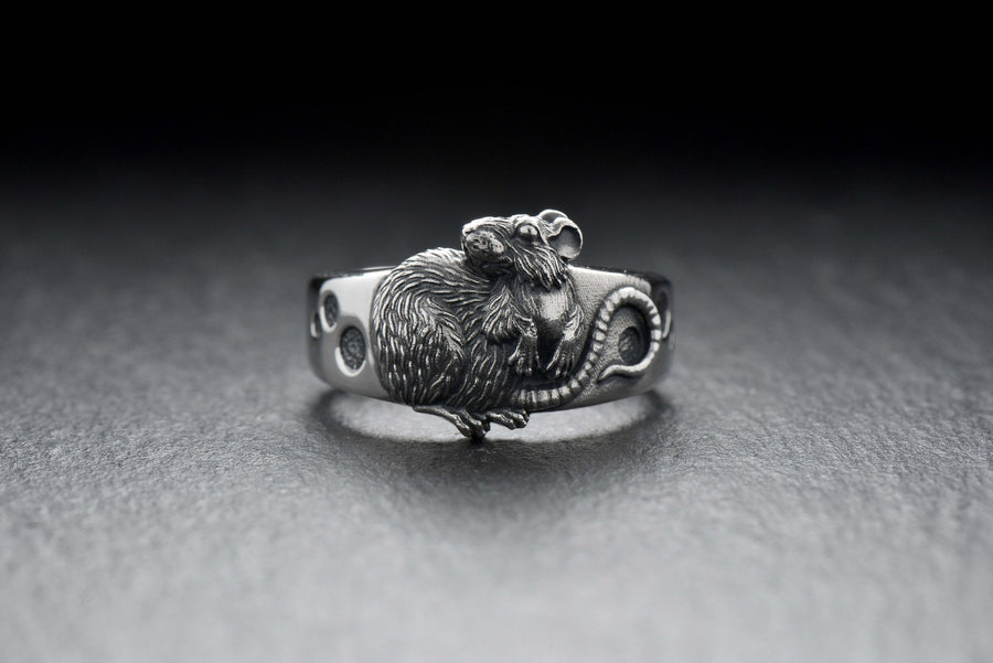 Sterling Silver Rat Ring, Handmade Animal Jewelry, Whimsical Statement (etsy image id: 4873629247)
