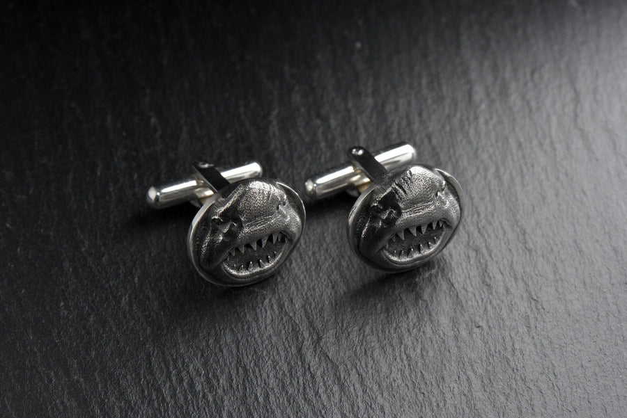 Sterling Silver Shark Cufflinks, Nautical Animal Jewelry, Polished Oxidized Finish (etsy image id: 4826995697)