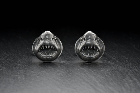 Sterling Silver Shark Cufflinks, Nautical Animal Jewelry, Polished Oxidized Finish (etsy image id: 4826995697)