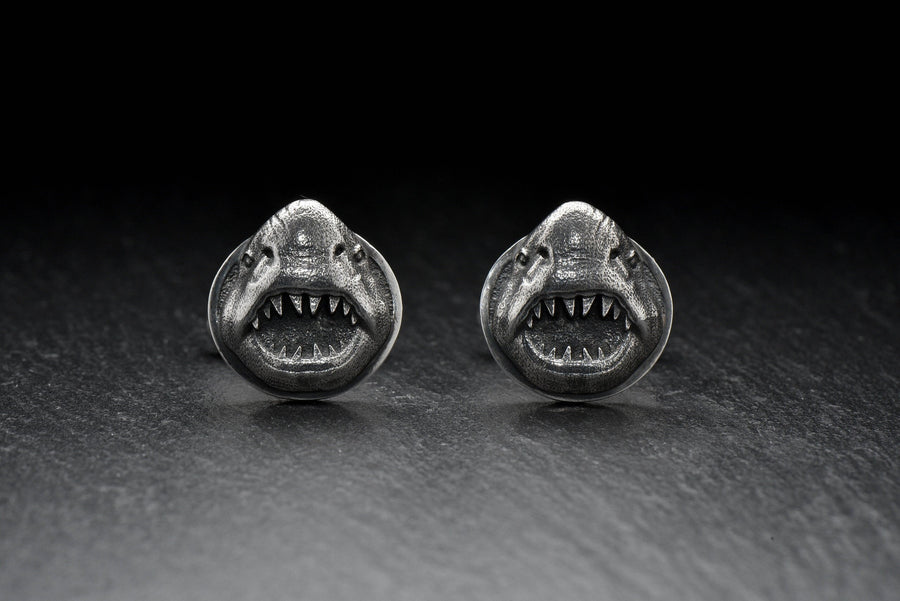 Sterling Silver Shark Cufflinks, Nautical Animal Jewelry, Polished Oxidized Finish (etsy image id: 4826995697)