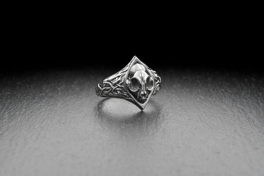 Sterling Silver Skull Cat Ring: Gothic Halloween Jewelry (etsy image id: 6981719156)