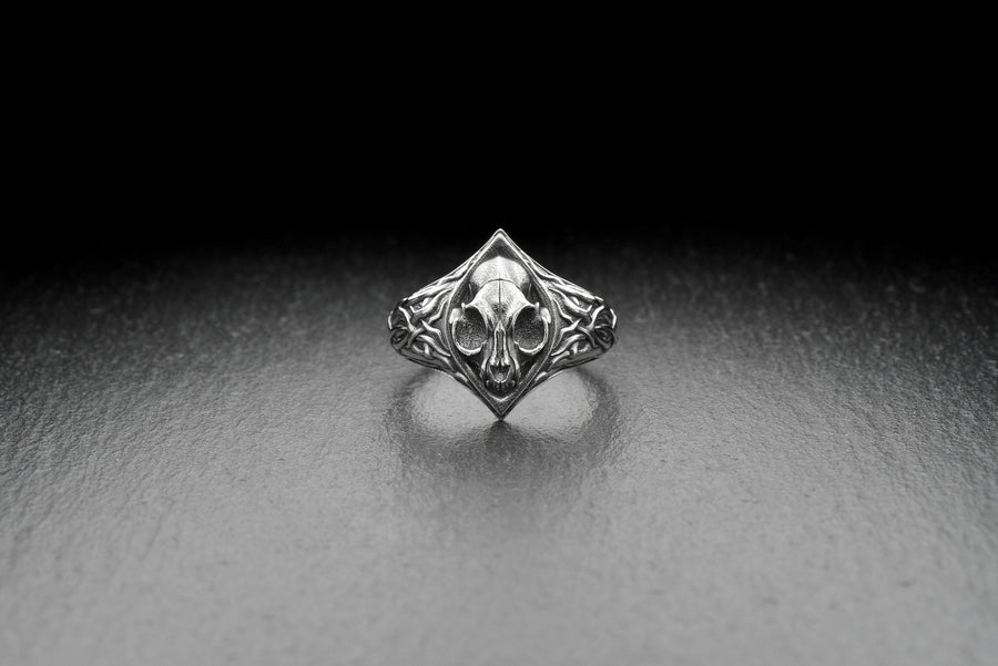 Sterling Silver Skull Cat Ring: Gothic Halloween Jewelry (etsy image id: 6981719156)