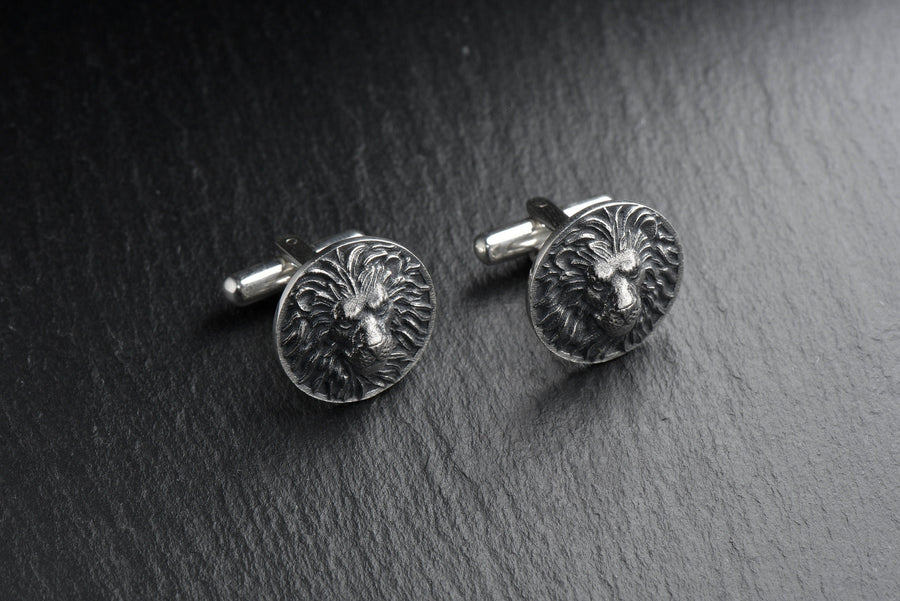 Sterling Silver Lion Cufflinks: Oxidized 925 Silver Animal Jewelry (etsy image id: 7352855294)