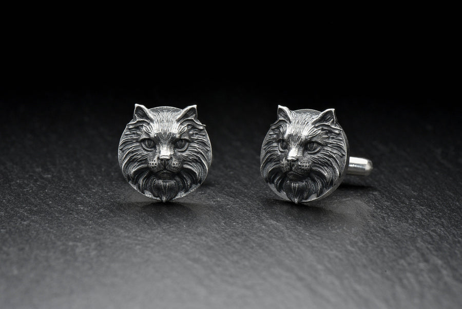 Sterling  Silver Maine Coon Cufflinks, Handmade Pet Cufflinks, Pet Jewelry, Cat Cufflinks, Gift For Him, Cat Jewelry, Men Silver Jewelry (etsy image id: 7759115164)