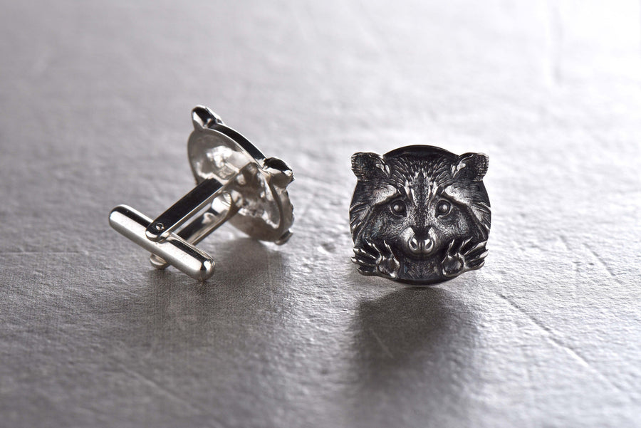 Sterling Silver Raccoon Cufflinks, Handmade Animal Jewelry (etsy image id: 7209221020)
