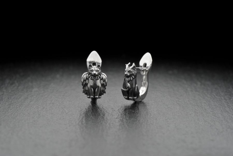 Sterling Silver Angel and Demon Cat Earrings, Gothic Kitten Jewelry (etsy image id: 7412043763)