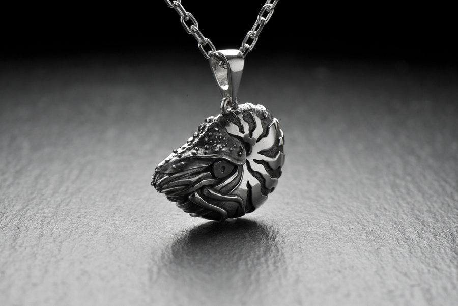Sterling Silver Nautilus Pendant: Oxidized Sea Creature Jewelry (etsy image id: 7372641314)