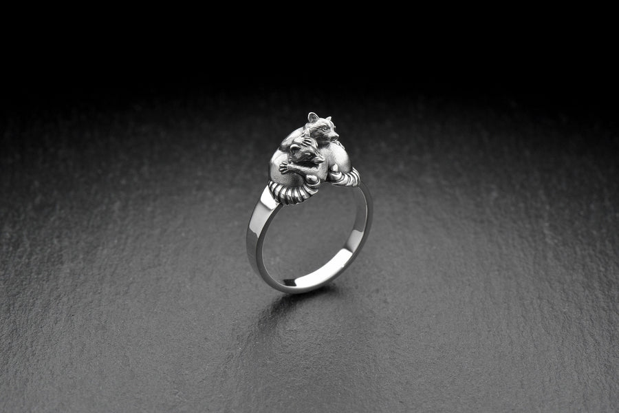 Handmade Sterling Silver Raccoons Ring, Cute Animal Couple Jewelry, Twin Raccoon Wrap Ring, Unique Gift for Wildlife and Nature Lovers (etsy image id: 4909597529)