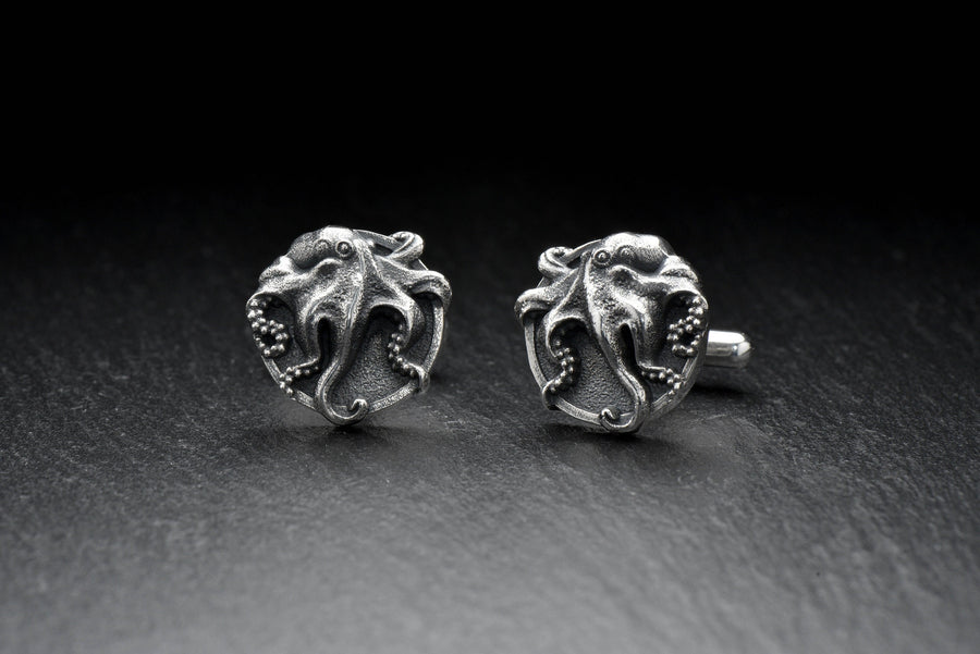 Sterling Silver Octopus Cufflinks: Sea Creature Jewelry Gift (etsy image id: 7181055826)