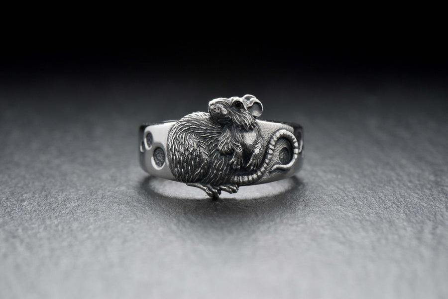 Sterling Silver Rat Ring, Handmade Animal Jewelry, Whimsical Statement (etsy image id: 4873629247)