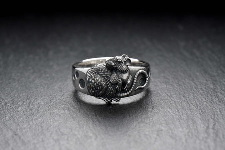 Sterling Silver Rat Ring, Handmade Animal Jewelry, Whimsical Statement (etsy image id: 4873629247)