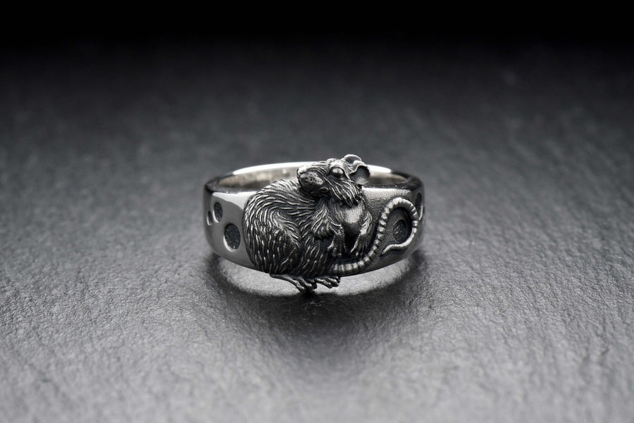 Sterling Silver Rat Ring, Handmade Animal Jewelry, Whimsical Statement (etsy image id: 4873629247)