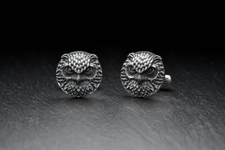 Oxidized Sterling Silver Owl Cufflinks: Animal Jewelry Gift (etsy image id: 7235945981)