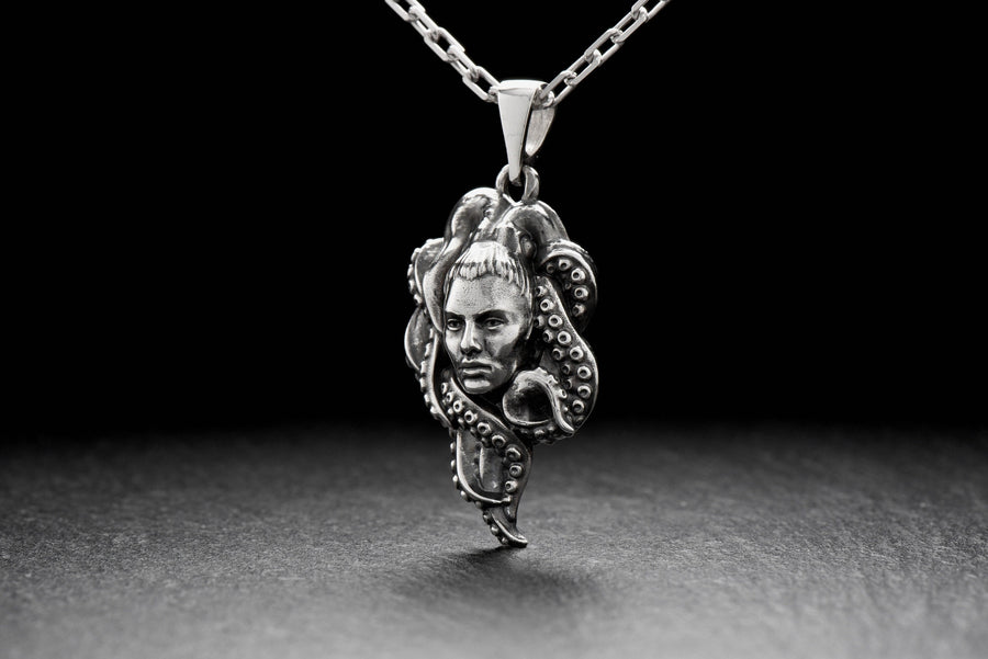 Sterling Silver Lady Octopus Pendant – Ocean Goddess Necklace