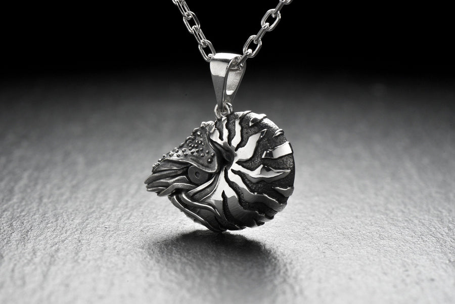 Sterling Silver Nautilus Pendant: Oxidized Sea Creature Jewelry (etsy image id: 7372641314)