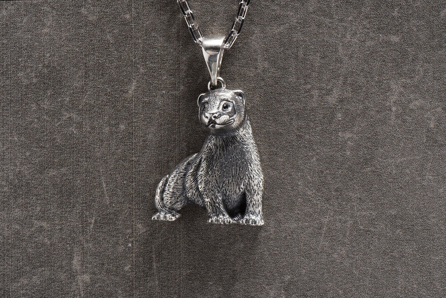 Sterling Silver Ferret Pendant, Handmade Animal Necklace, Realistic Ferret Jewelry for Pet Lovers, Unique Wildlife Gift (etsy image id: 7024599893)