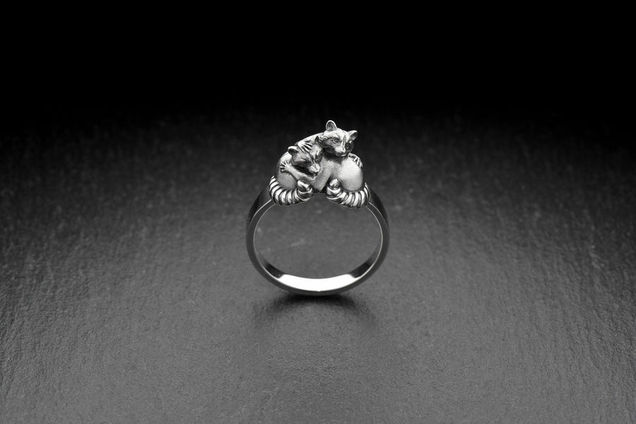 Handmade Sterling Silver Raccoons Ring, Cute Animal Couple Jewelry, Twin Raccoon Wrap Ring, Unique Gift for Wildlife and Nature Lovers (etsy image id: 4909597529)