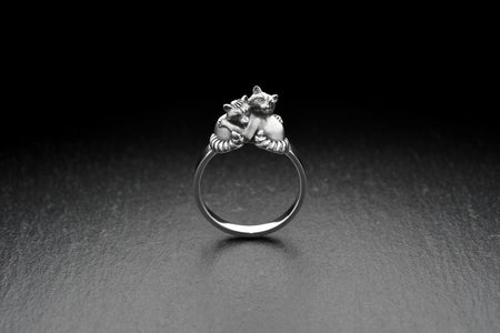 Handmade Sterling Silver Raccoons Ring, Cute Animal Couple Jewelry, Twin Raccoon Wrap Ring, Unique Gift for Wildlife and Nature Lovers (etsy image id: 4909597529)