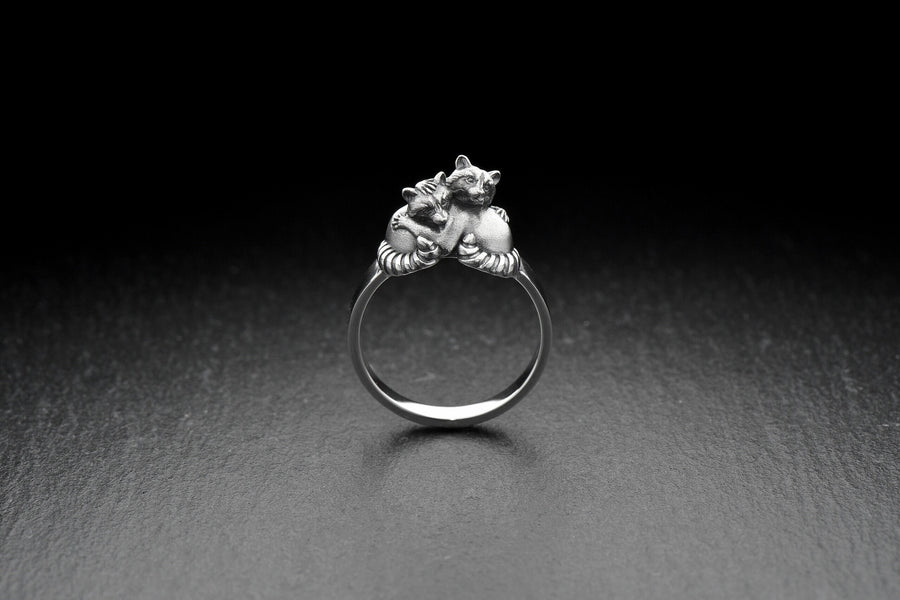 Handmade Sterling Silver Raccoons Ring, Cute Animal Couple Jewelry, Twin Raccoon Wrap Ring, Unique Gift for Wildlife and Nature Lovers (etsy image id: 4909597529)