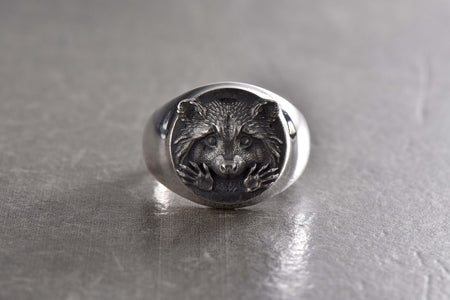 Sterling Silver Raccoon Signet Ring 925, Handmade Animal Face Band, Oxidized Wildlife Statement, Unisex Gift for Him or Her, Daily Wear (etsy image id: 4917977013)