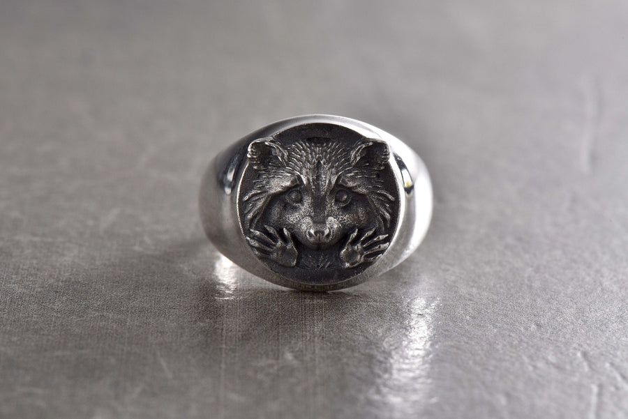 Sterling Silver Raccoon Signet Ring 925, Handmade Animal Face Band, Oxidized Wildlife Statement, Unisex Gift for Him or Her, Daily Wear (etsy image id: 4917977013)