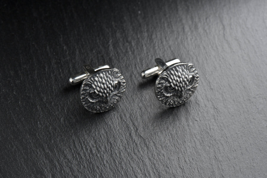 Oxidized Sterling Silver Owl Cufflinks: Animal Jewelry Gift (etsy image id: 7235945981)