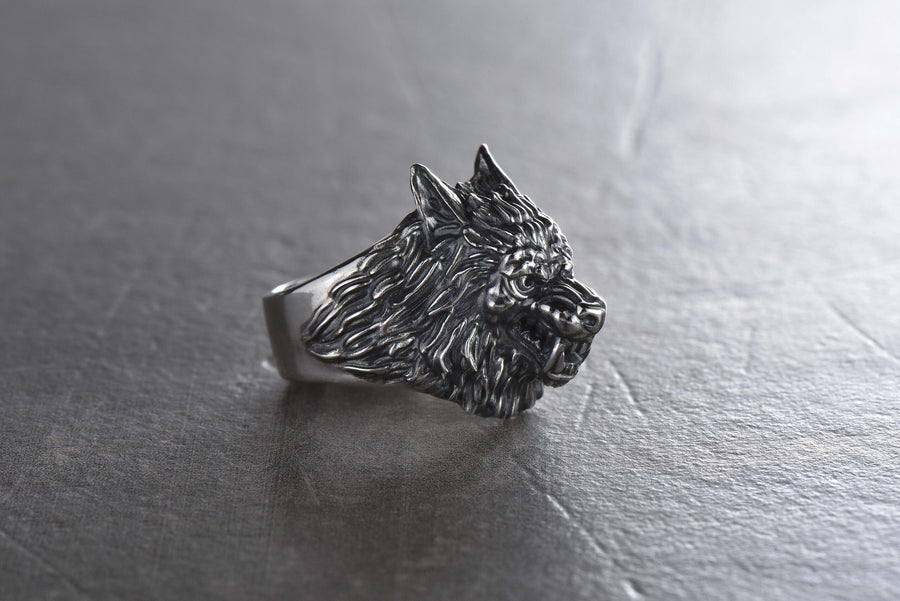 Sterling Silver Werewolf Ring: Gothic Fantasy Wolf Jewelry