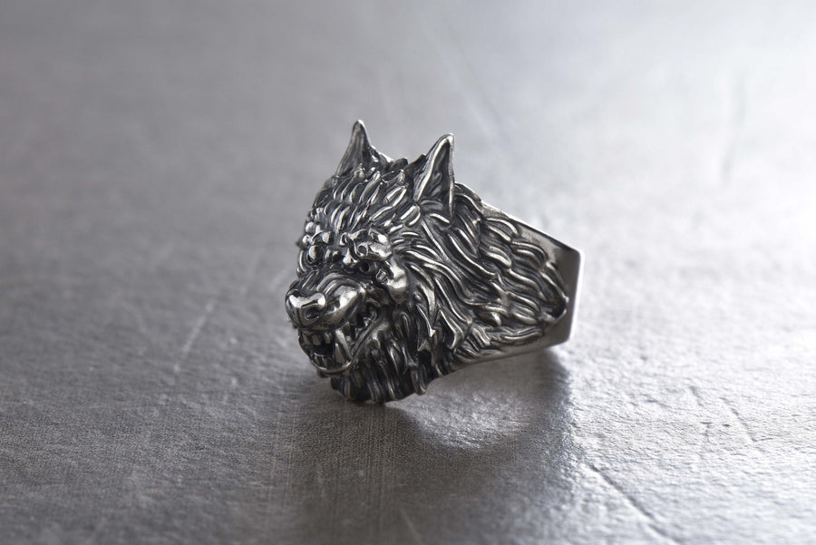 Sterling Silver Werewolf Ring: Gothic Fantasy Wolf Jewelry