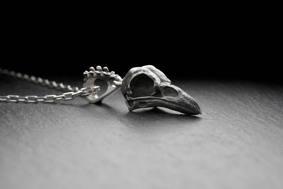 Oxidized Sterling Silver Crow Skull Pendant - Gothic Halloween Jewelry (etsy image id: 7305567905)