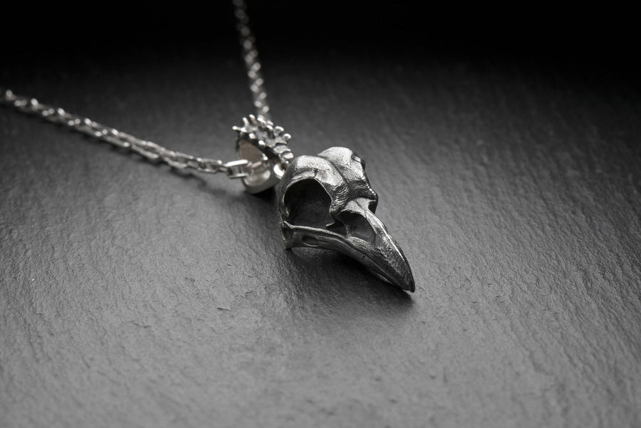 Oxidized Sterling Silver Crow Skull Pendant - Gothic Halloween Jewelry (etsy image id: 7305567905)