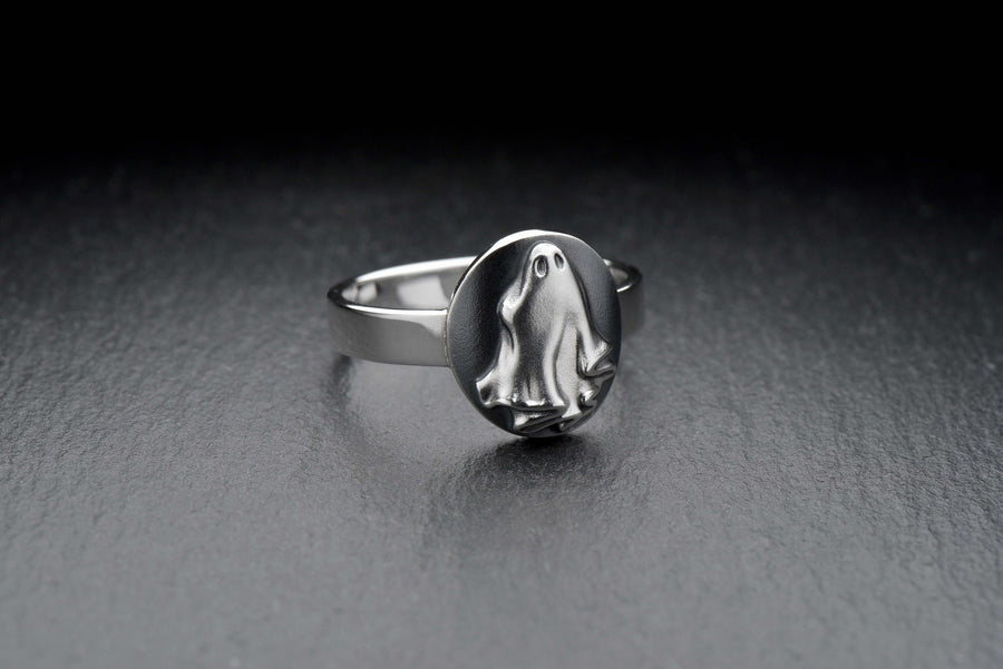 Sterling Silver Ghost Ring: Halloween Signet, Mystical Jewelry (etsy image id: 4989068579)
