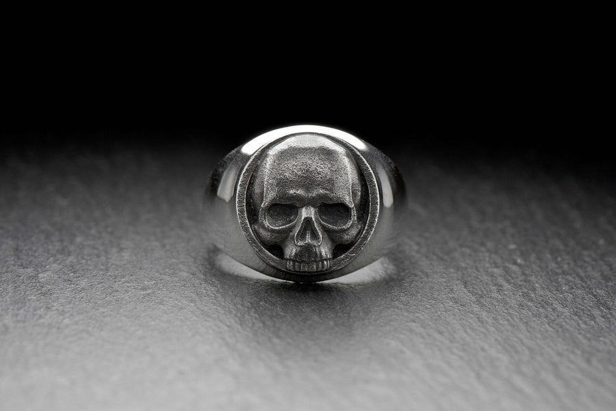Handmade Sterling Silver Skull Ring: Oxidized Gothic Biker Jewelry (etsy image id: 4940848682)