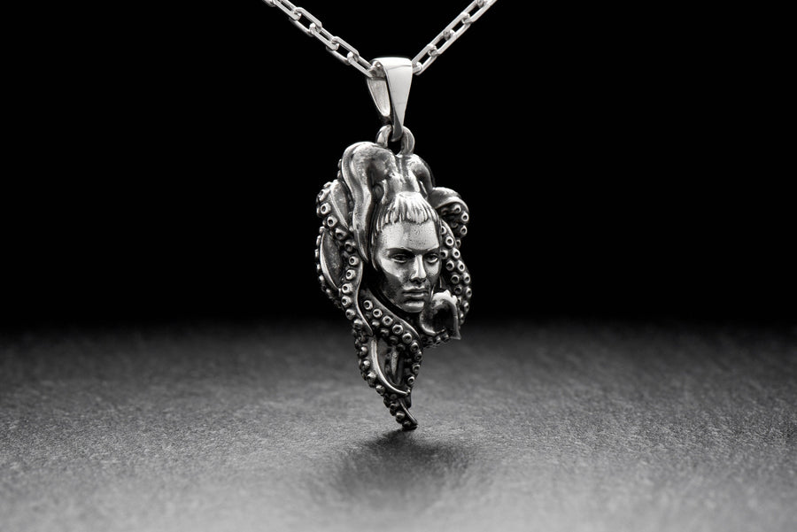 Sterling Silver Lady Octopus Pendant – Ocean Goddess Necklace