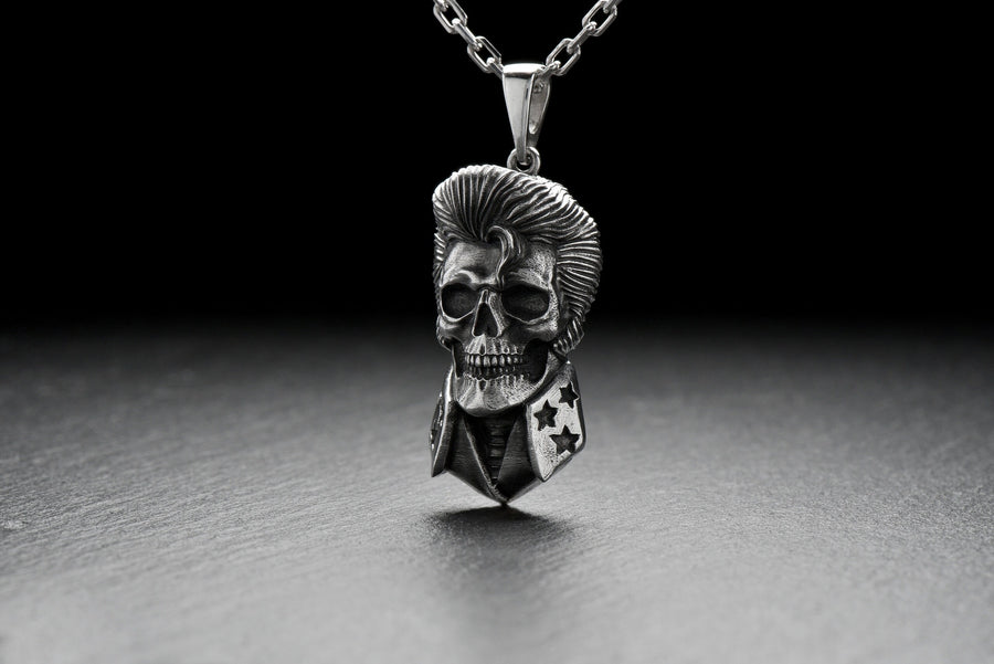 Elvis Presley Skull Sterling Silver Pendant - Halloween Jewelry (etsy image id: 4992489759)