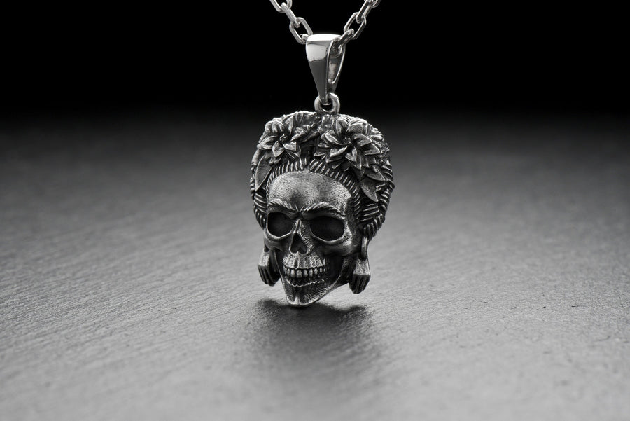 Sterling Silver Frida Kahlo Skull Pendant: Art Lover Necklace (etsy image id: 4954102698)