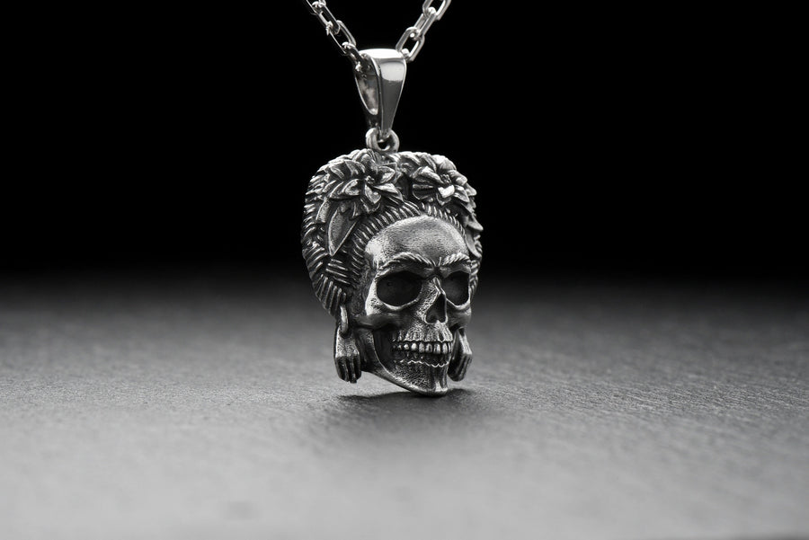 Sterling Silver Frida Kahlo Skull Pendant: Art Lover Necklace (etsy image id: 4954102698)