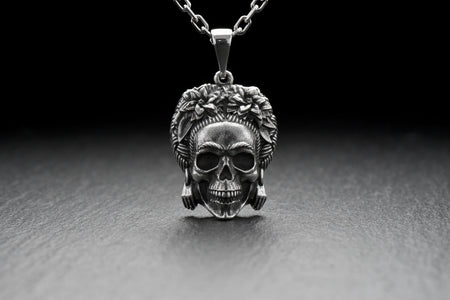 Sterling Silver Frida Kahlo Skull Pendant: Art Lover Necklace (etsy image id: 4954102698)