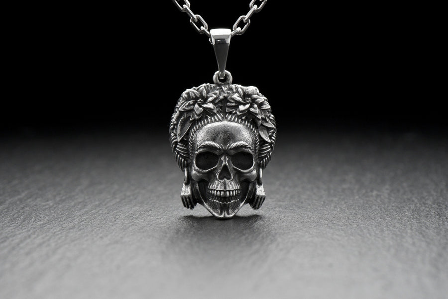 Sterling Silver Frida Kahlo Skull Pendant: Art Lover Necklace (etsy image id: 4954102698)